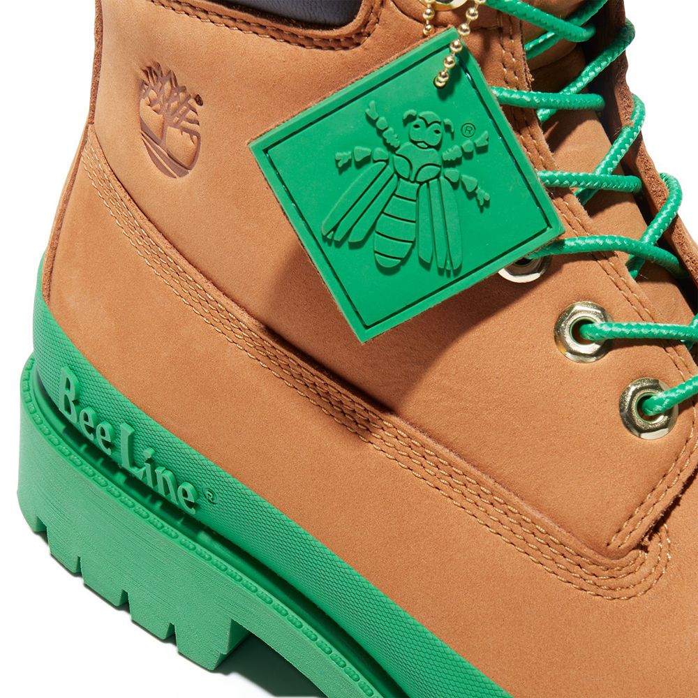 Bototos Timberland Hombre 6-Inch Bee Line X Waterproof Rubber Toe Marrones/Verde - Chile KOF-137640